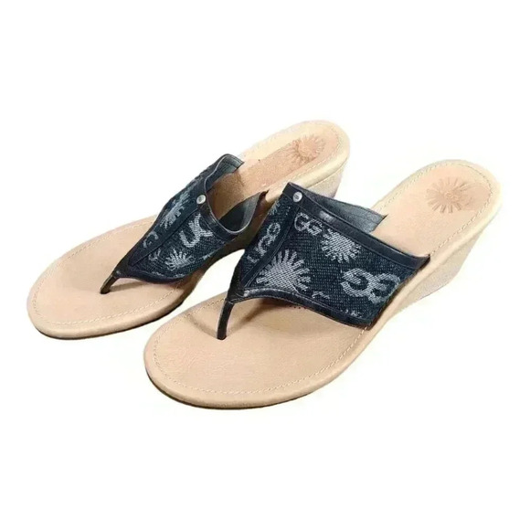UGG Solena Wedge Denim Sandal - Women's Slip-On - Stylish Summer Comfort - Picture 3 of 7